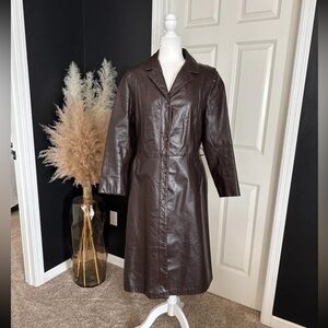 Vintage 70’s Nappa Leather TIBOR Long Trench Coat Brown Jacket 
size Small